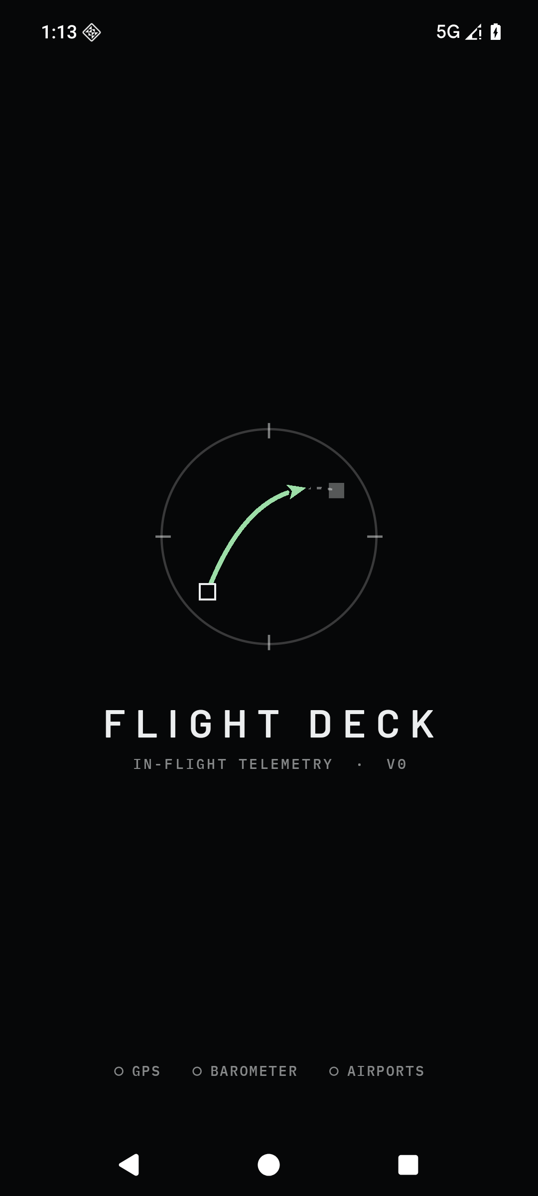 Final native Android Flight Deck splash with a route-dial mark and wordmark